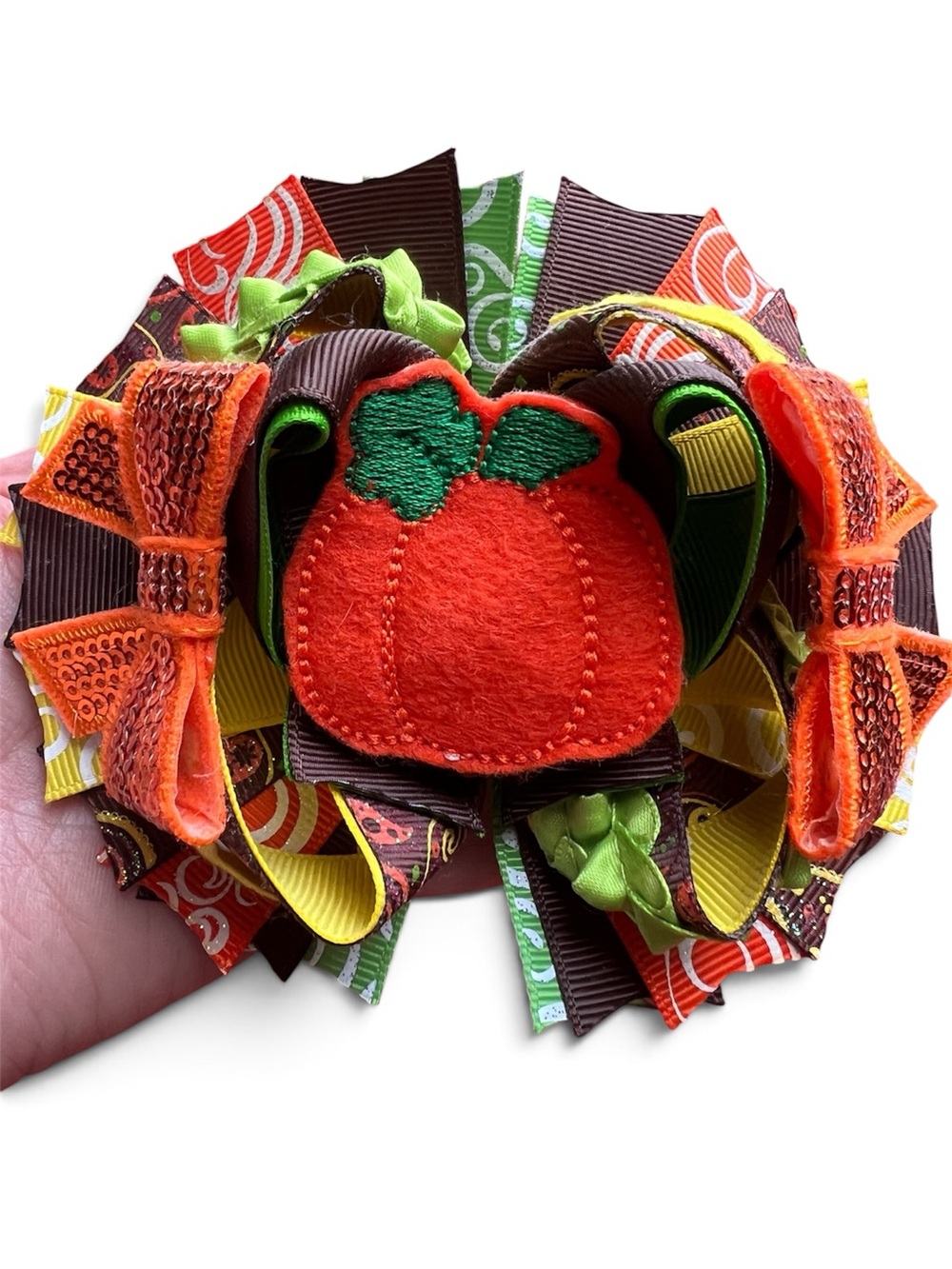 Pumpkin Ribbon Hair Bow for Kids - Orange